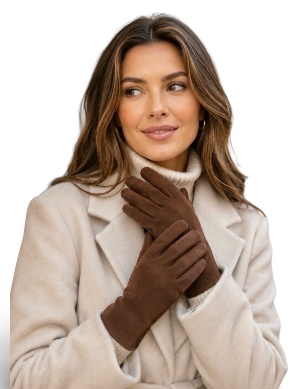 Nordstrom Luxury Suede Touchscreen Tech Gloves Rich Coffee Brown NWT Sz M